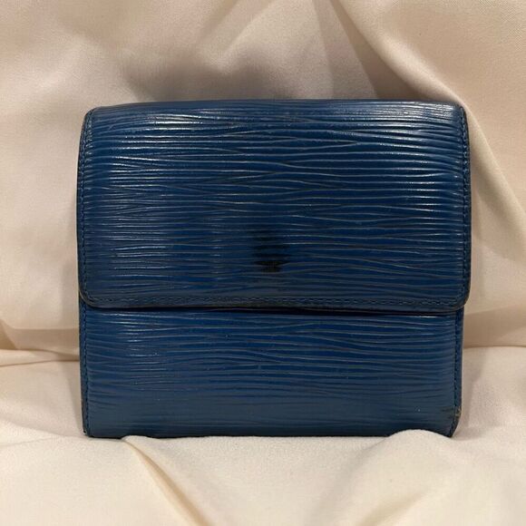 Vintage Louis Vuitton Elise Epi Trifold Wallet Blue Leather LV Paris Made France - Picture 6 of 14